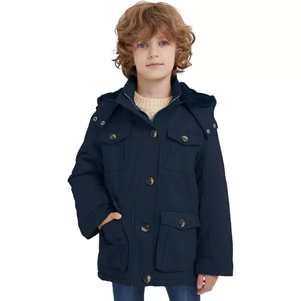 WenVen Boys ampamp Girls Winter Warm Sherpa Lined Parka Coat with Removable HoodBlue