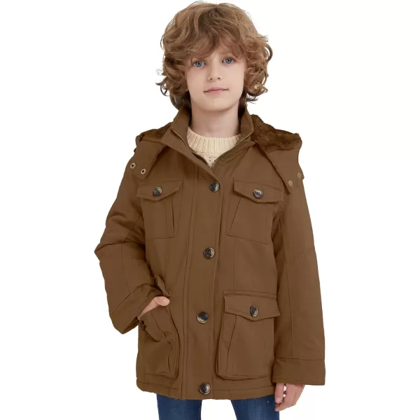WenVen Boys ampamp Girls Winter Warm Sherpa Lined Parka Coat with Removable HoodBrown