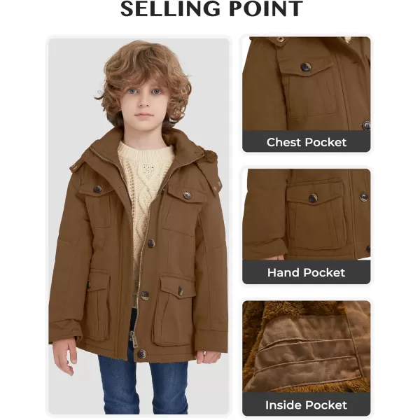 WenVen Boys ampamp Girls Winter Warm Sherpa Lined Parka Coat with Removable HoodBrown