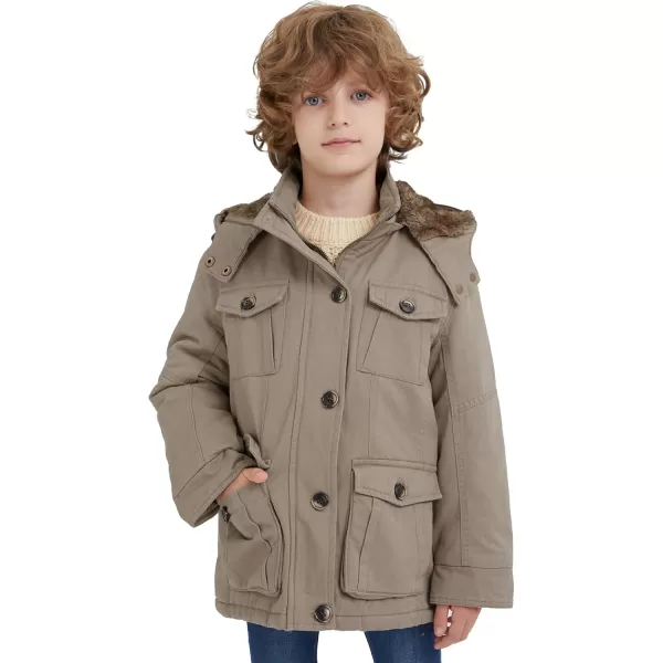 WenVen Boys ampamp Girls Winter Warm Sherpa Lined Parka Coat with Removable HoodKhaki