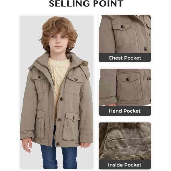 WenVen Boys ampamp Girls Winter Warm Sherpa Lined Parka Coat with Removable HoodKhaki