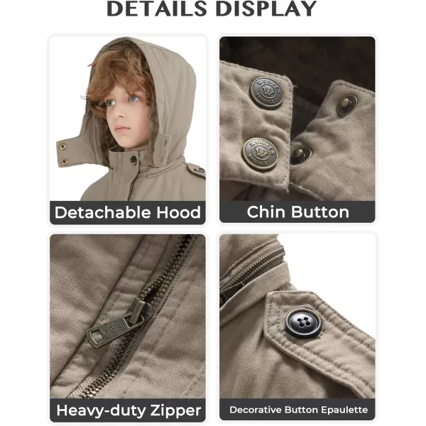 WenVen Boys ampamp Girls Winter Warm Sherpa Lined Parka Coat with Removable HoodKhaki