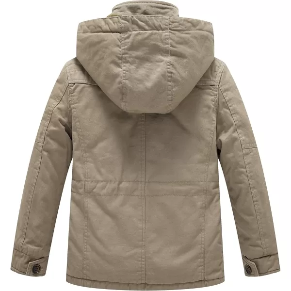 WenVen Boys ampamp Girls Winter Warm Sherpa Lined Parka Coat with Removable HoodKhaki