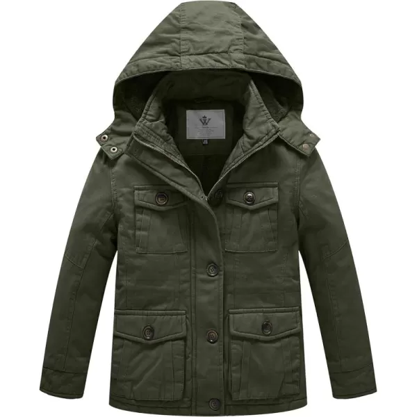 WenVen Boys ampamp Girls Winter Warm Sherpa Lined Parka Coat with Removable HoodArmy Green