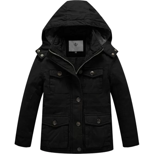 WenVen Boys ampamp Girls Winter Warm Sherpa Lined Parka Coat with Removable HoodBlack