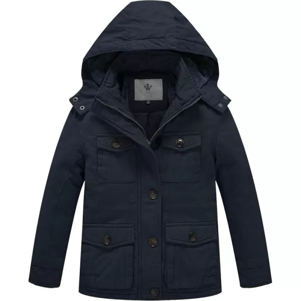 WenVen Boys ampamp Girls Winter Warm Sherpa Lined Parka Coat with Removable HoodBlue