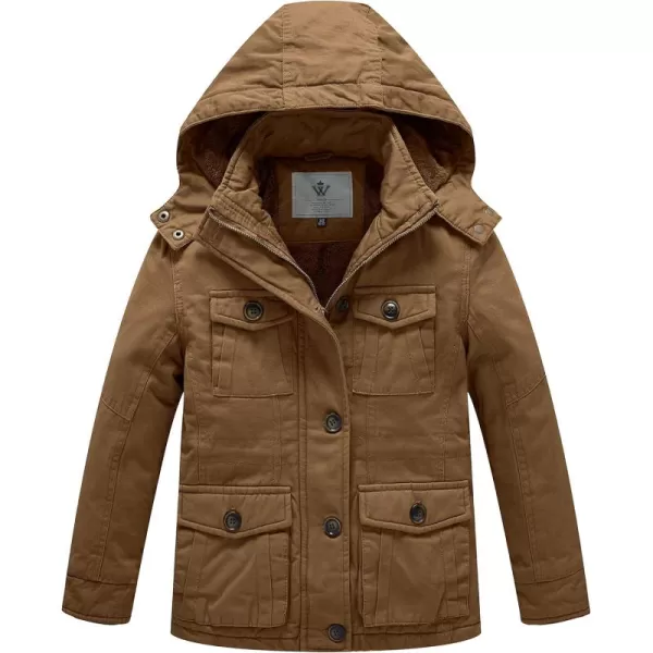 WenVen Boys ampamp Girls Winter Warm Sherpa Lined Parka Coat with Removable HoodBrown