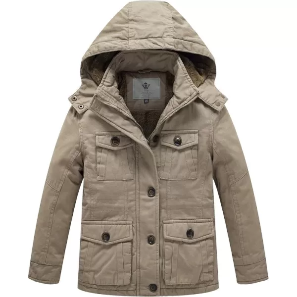 WenVen Boys ampamp Girls Winter Warm Sherpa Lined Parka Coat with Removable HoodKhaki