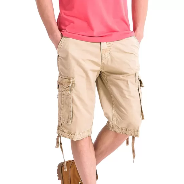 WenVen Mens Cotton Twill Cargo Shorts Classic Relaxed Fit Reg and Big ampamp Tall SizesA Khaki 3229
