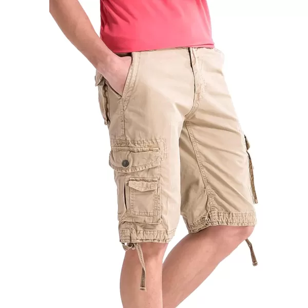 WenVen Mens Cotton Twill Cargo Shorts Classic Relaxed Fit Reg and Big ampamp Tall SizesA Khaki 3229