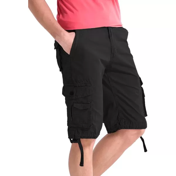WenVen Mens Cotton Twill Cargo Shorts Classic Relaxed Fit Reg and Big ampamp Tall SizesBlack