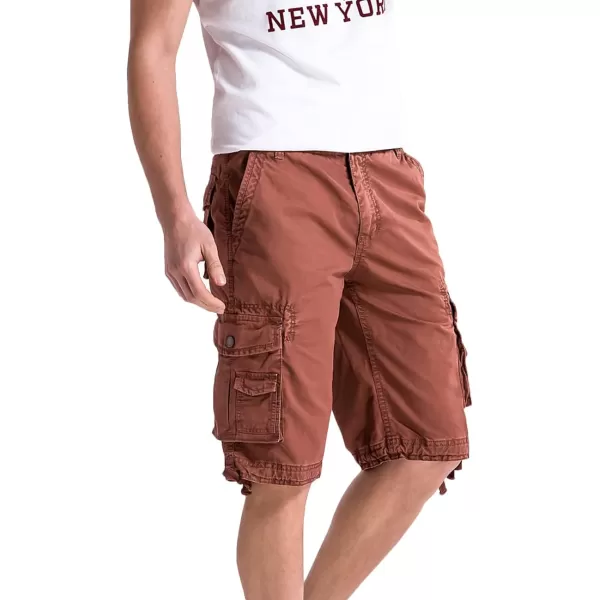 WenVen Mens Cotton Twill Cargo Shorts Classic Relaxed Fit Reg and Big ampamp Tall SizesBrick Red