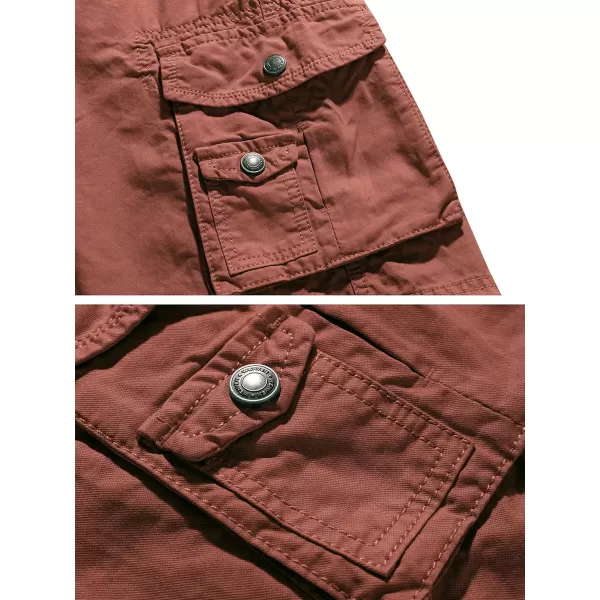 WenVen Mens Cotton Twill Cargo Shorts Classic Relaxed Fit Reg and Big ampamp Tall SizesBrick Red