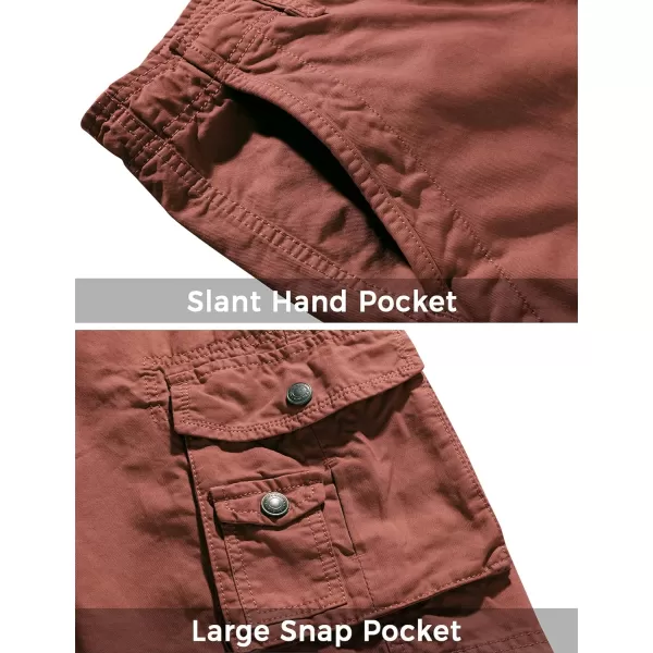 WenVen Mens Cotton Twill Cargo Shorts Classic Relaxed Fit Reg and Big ampamp Tall SizesBrick Red