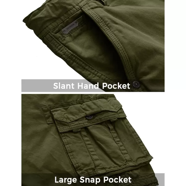 WenVen Mens Cotton Twill Cargo Shorts Classic Relaxed Fit Reg and Big ampamp Tall SizesMilitary Green