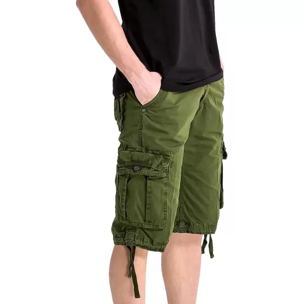 WenVen Mens Cotton Twill Cargo Shorts Classic Relaxed Fit Reg and Big ampamp Tall SizesMilitary Green