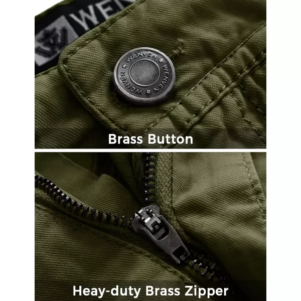 WenVen Mens Cotton Twill Cargo Shorts Classic Relaxed Fit Reg and Big ampamp Tall SizesMilitary Green