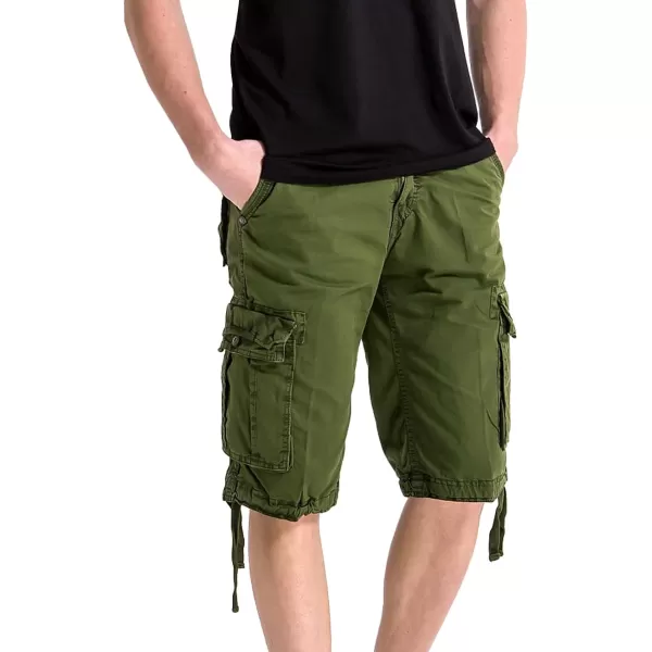 WenVen Mens Cotton Twill Cargo Shorts Classic Relaxed Fit Reg and Big ampamp Tall SizesMilitary Green