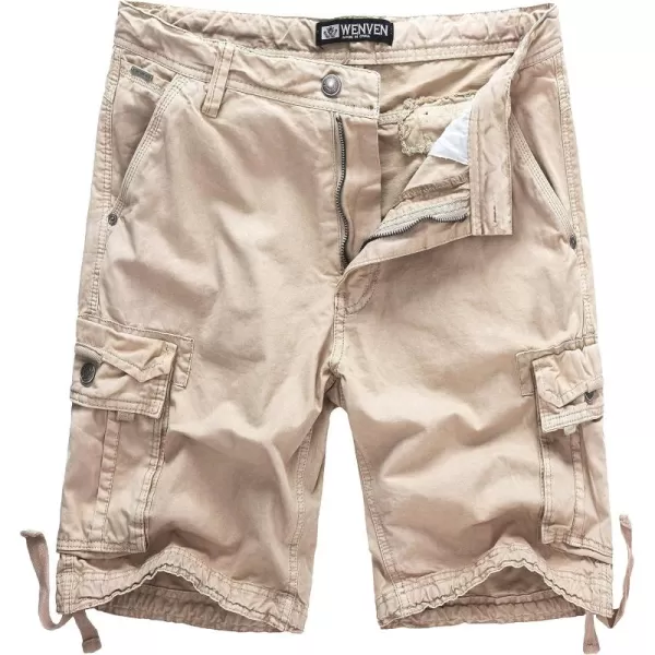 WenVen Mens Cotton Twill Cargo Shorts Classic Relaxed Fit Reg and Big ampamp Tall SizesA Khaki 3229