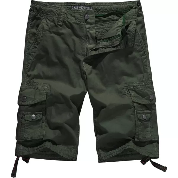 WenVen Mens Cotton Twill Cargo Shorts Classic Relaxed Fit Reg and Big ampamp Tall SizesArmy Green