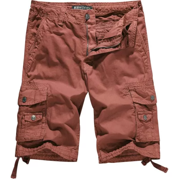 WenVen Mens Cotton Twill Cargo Shorts Classic Relaxed Fit Reg and Big ampamp Tall SizesBrick Red