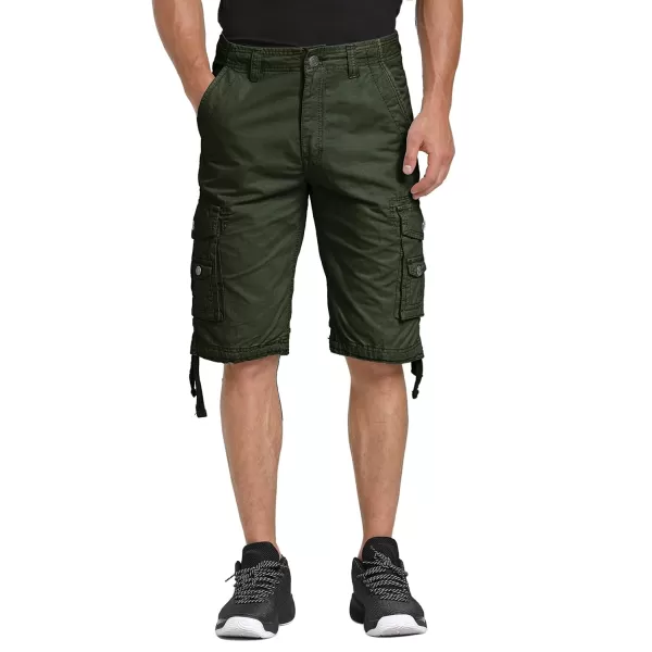 imageWenVen Mens Cotton Twill Cargo Shorts Outdoor Wear Lightweight Army Green 34