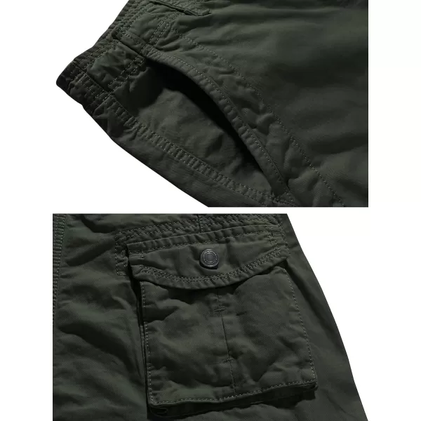 imageWenVen Mens Cotton Twill Cargo Shorts Outdoor Wear Lightweight Army Green 34