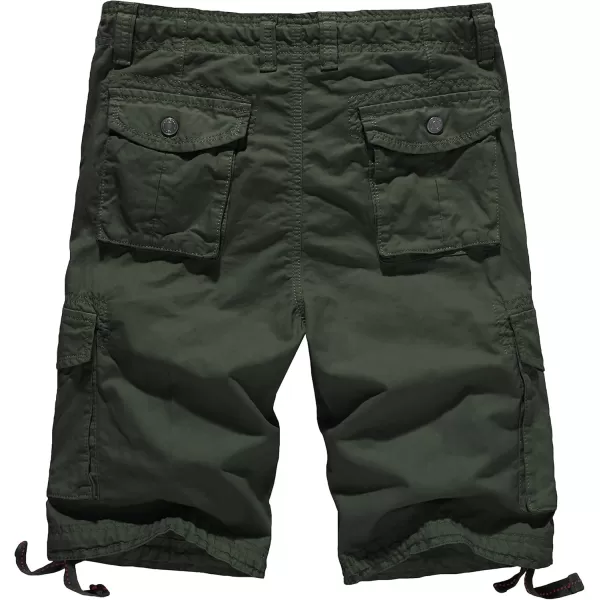 imageWenVen Mens Cotton Twill Cargo Shorts Outdoor Wear Lightweight Army Green 34