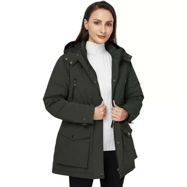 imageWenVen Womens Waterproof Winter Coats Warm Thicken Puffer Jackets with Detachable HoodArmy Green