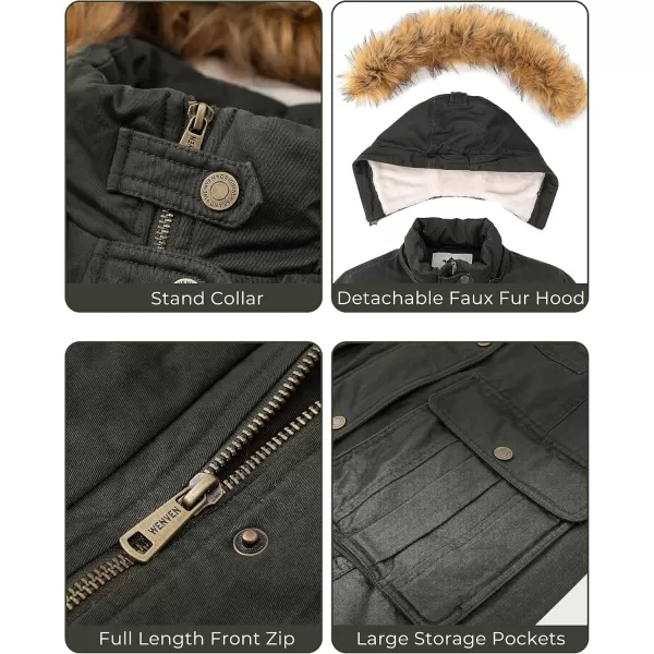 imageWenVen Womens Winter Warm Military Parka Jacket with Detachable Faux fur HoodArmy Green