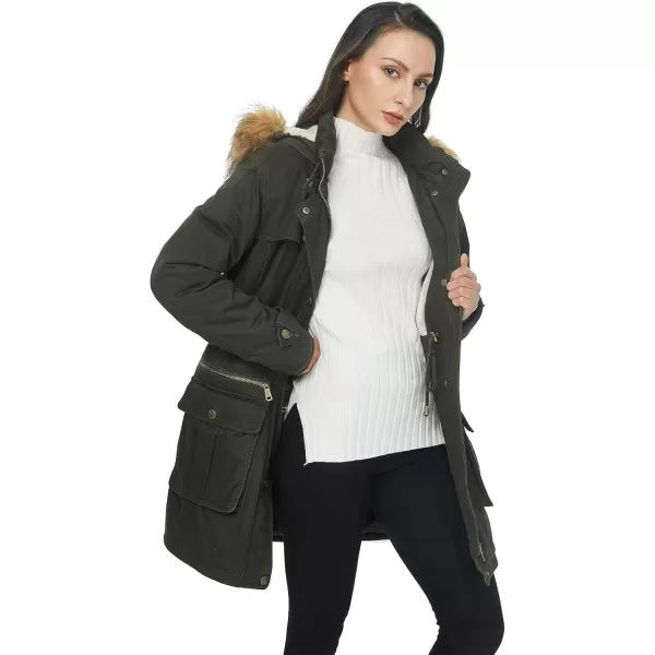 imageWenVen Womens Winter Warm Military Parka Jacket with Detachable Faux fur HoodArmy Green