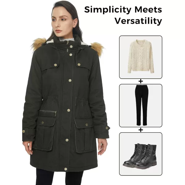 imageWenVen Womens Winter Warm Military Parka Jacket with Detachable Faux fur HoodArmy Green