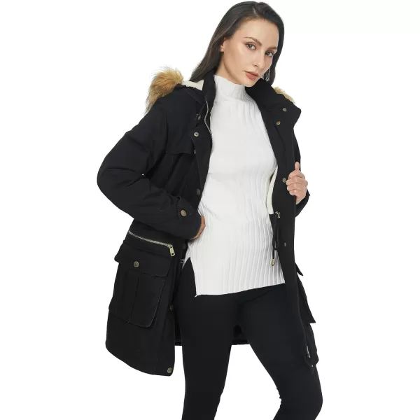 imageWenVen Womens Winter Warm Military Parka Jacket with Detachable Faux fur HoodBlack