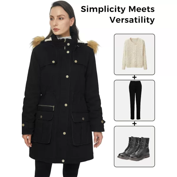 imageWenVen Womens Winter Warm Military Parka Jacket with Detachable Faux fur HoodBlack