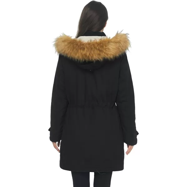 imageWenVen Womens Winter Warm Military Parka Jacket with Detachable Faux fur HoodBlack