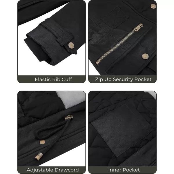 imageWenVen Womens Winter Warm Military Parka Jacket with Detachable Faux fur HoodBlack