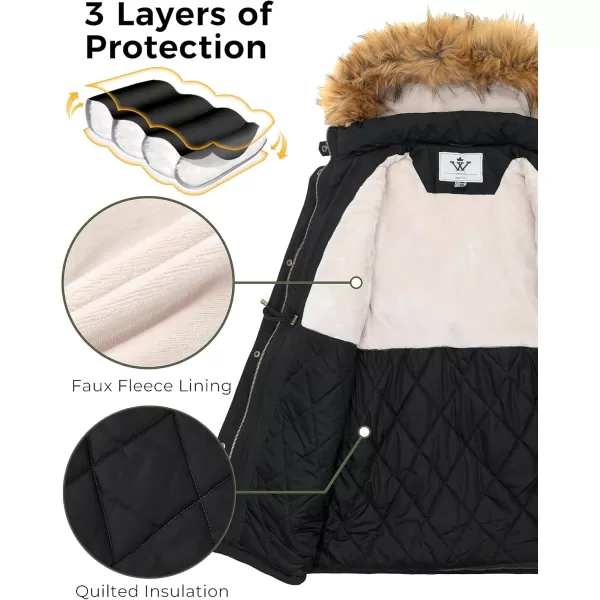 imageWenVen Womens Winter Warm Military Parka Jacket with Detachable Faux fur HoodBlack