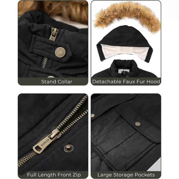 imageWenVen Womens Winter Warm Military Parka Jacket with Detachable Faux fur HoodBlack