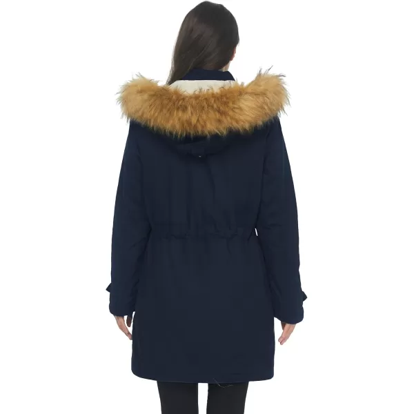 imageWenVen Womens Winter Warm Military Parka Jacket with Detachable Faux fur HoodNavy