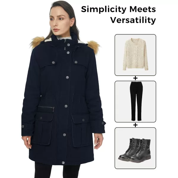 imageWenVen Womens Winter Warm Military Parka Jacket with Detachable Faux fur HoodNavy