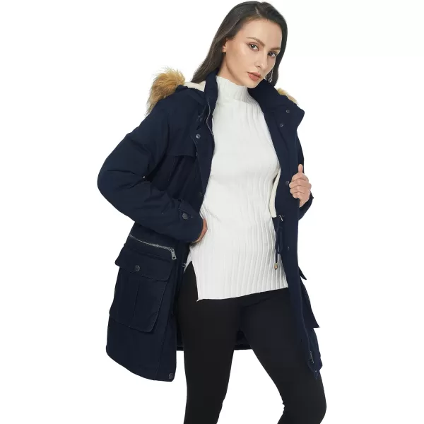 imageWenVen Womens Winter Warm Military Parka Jacket with Detachable Faux fur HoodNavy