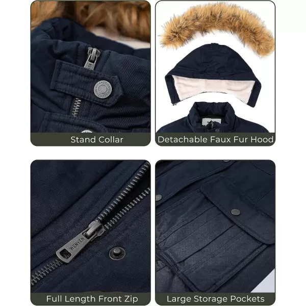 imageWenVen Womens Winter Warm Military Parka Jacket with Detachable Faux fur HoodNavy