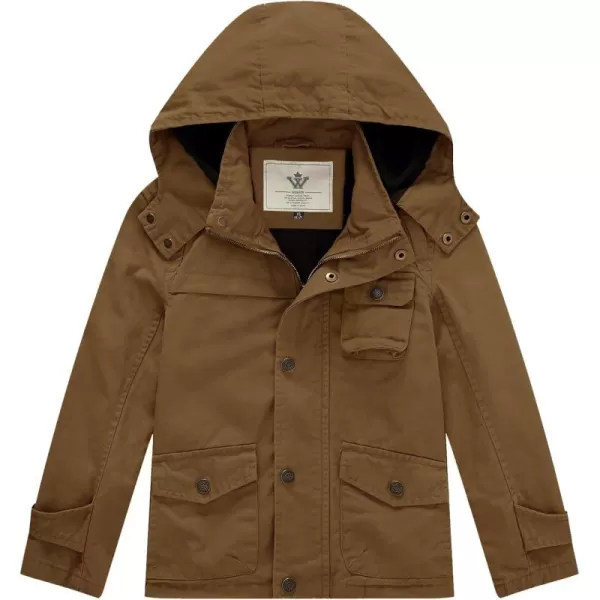imageWenVen Boys Lightweight Spring Cotton Canvas Military Jacket with Hood