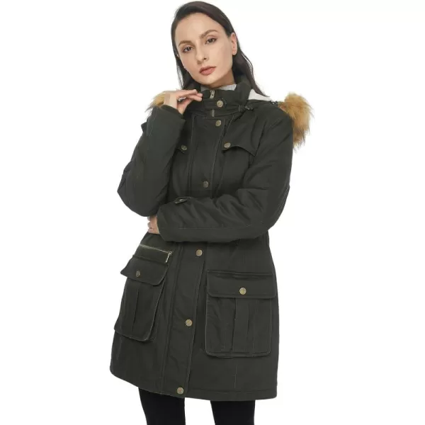 imageWenVen Womens Winter Warm Military Parka Jacket with Detachable Faux fur HoodArmy Green