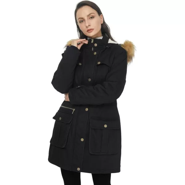 imageWenVen Womens Winter Warm Military Parka Jacket with Detachable Faux fur HoodBlack