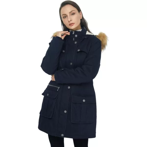 imageWenVen Womens Winter Warm Military Parka Jacket with Detachable Faux fur HoodNavy