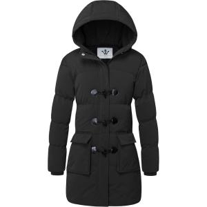 imageWenVen Womens Winter Hooded Long Coat Waterproof Warm Thick Puffer JacketBlack
