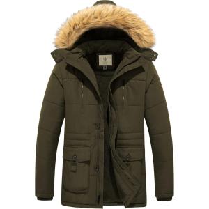 imageWenVen Mens Winter Coat Warm Parka Jacket with Faux Fur Removable HoodArmy Green