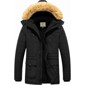 imageWenVen Mens Winter Coat Warm Parka Jacket with Faux Fur Removable HoodBlack