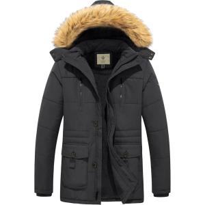 imageWenVen Mens Winter Coat Warm Parka Jacket with Faux Fur Removable HoodCharcoal